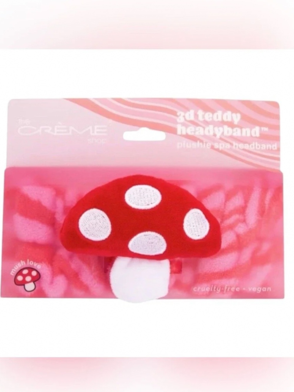 The Crème Shop 3d Teddy Headyband Red Plush Mushroom Spa Headband - NIB